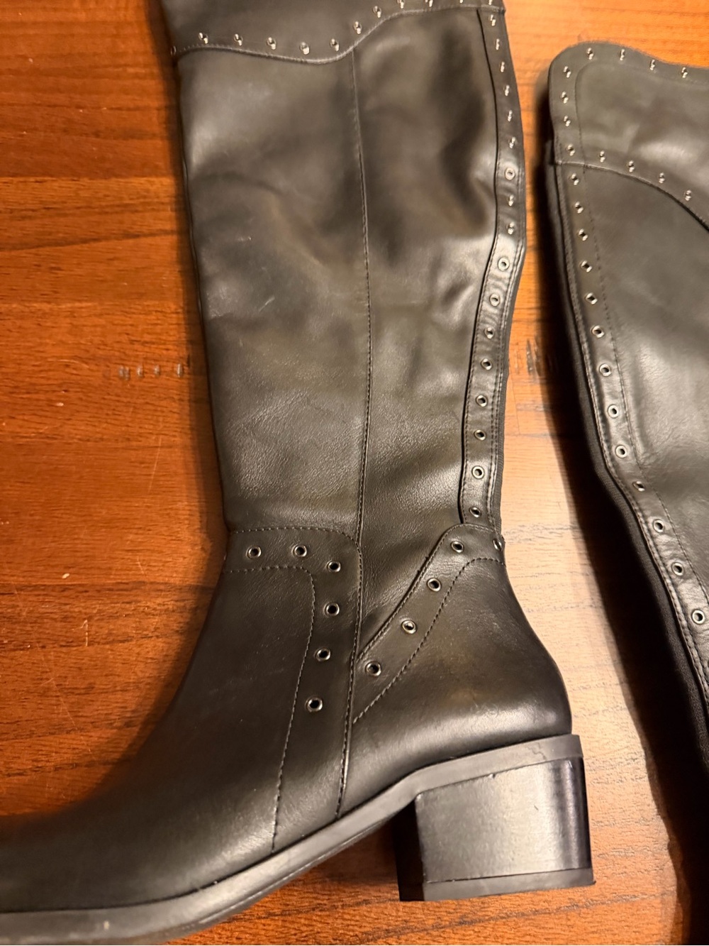 Vince Camuto Bestan Black Over-the-Knee Studded Leather Boots NIB - Picture 5 of 6